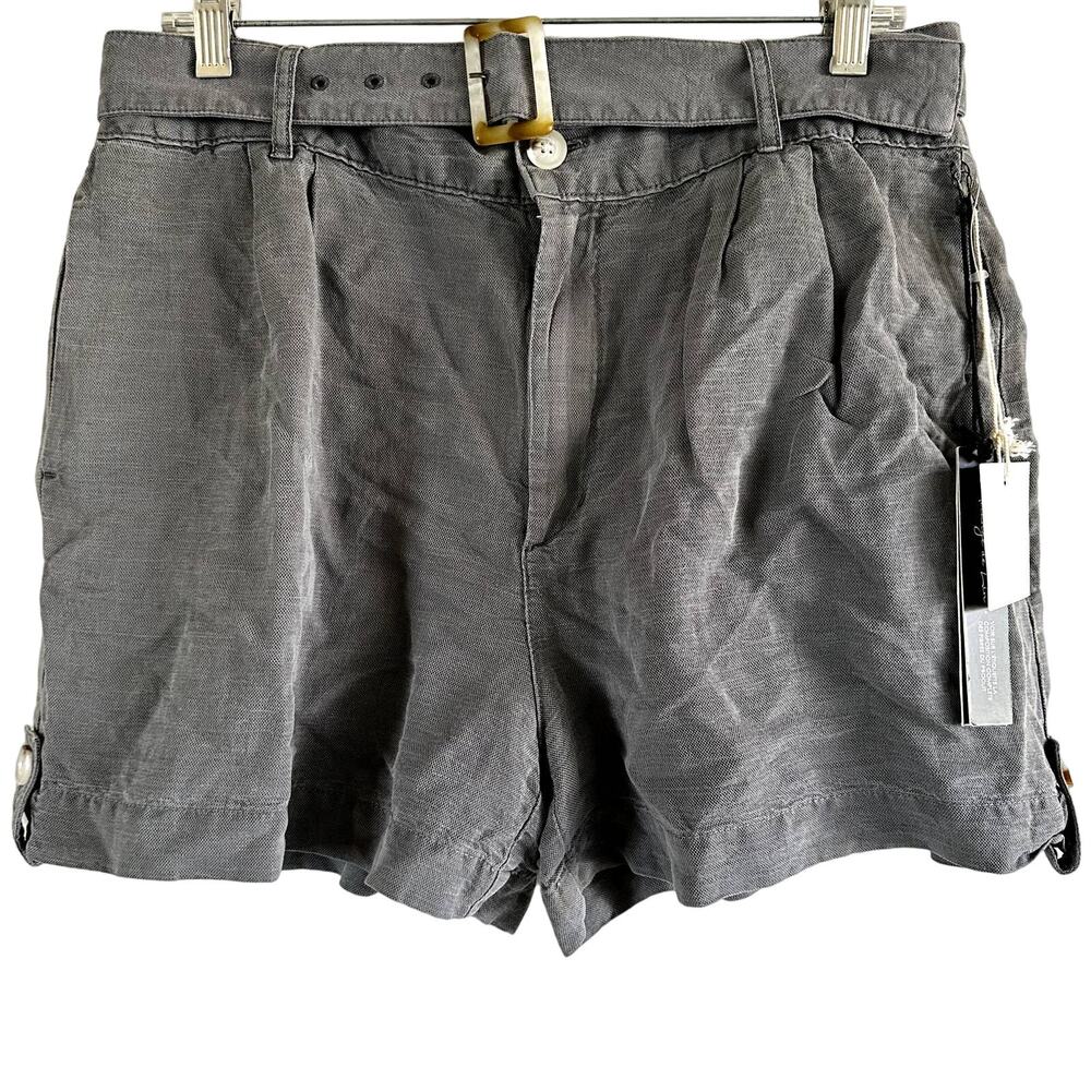 Nicole Miller Vintage Look 4" Shorts Linen Belted Pleated Gray 12 34" NWT